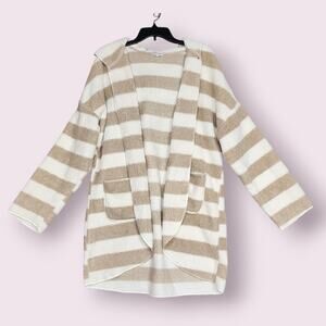 P.J. Salvage Sherpa Hooded Lounging Jacket Duster Cardigan Plush Striped XL